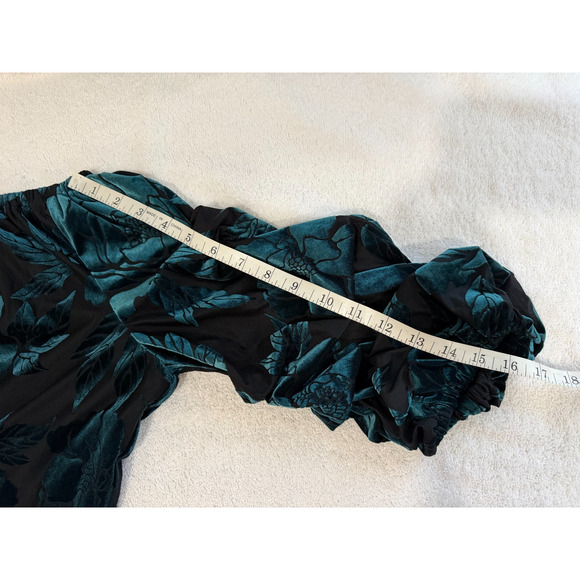 MSK Velvet Burnout Top Whimsy Goth Witchy Women's large Teal Black Marie Sleeve - Picture 9 of 10